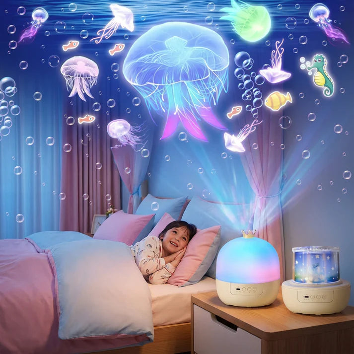 2-in-1 Kinder Nachtlicht mit Sternenhimmel Projektor – LED Einschlaflicht mit wechselbaren Projektionen