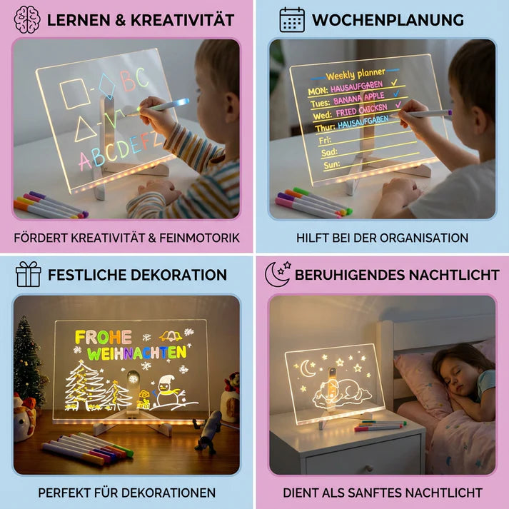 LED Zeichenbrett für Kinder – wiederverwendbares Schreib- & Malbrett mit Beleuchtung und Stiften