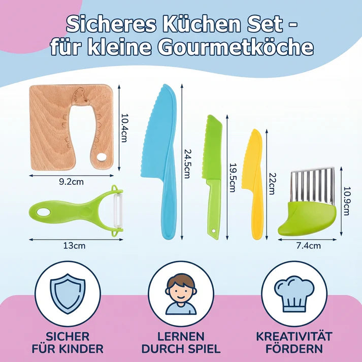 Kinder Küchen Set mit Schneidebrett & Spielmessern – Kochspielzeug zum Lernen und Entdecken
