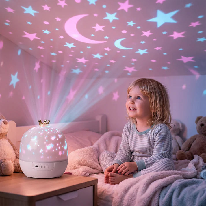 2-in-1 Kinder Nachtlicht mit Sternenhimmel Projektor – LED Einschlaflicht mit wechselbaren Projektionen