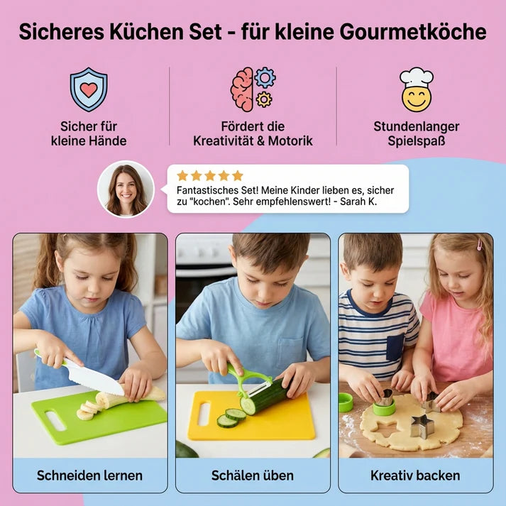 Kinder Küchen Set mit Schneidebrett & Spielmessern – Kochspielzeug zum Lernen und Entdecken