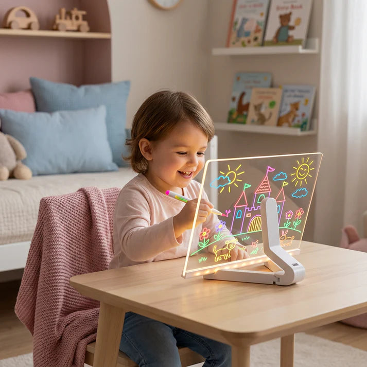 LED Zeichenbrett für Kinder – wiederverwendbares Schreib- & Malbrett mit Beleuchtung und Stiften