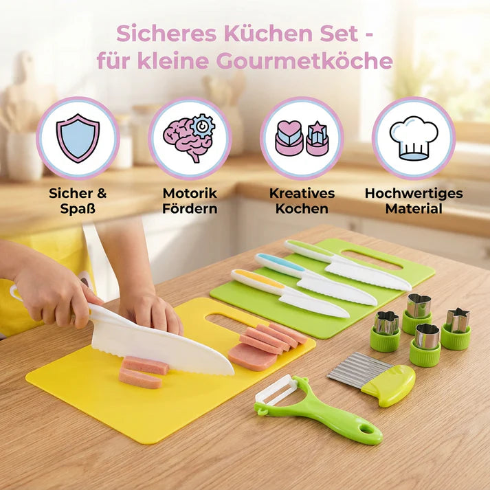 Kinder Küchen Set mit Schneidebrett & Spielmessern – Kochspielzeug zum Lernen und Entdecken