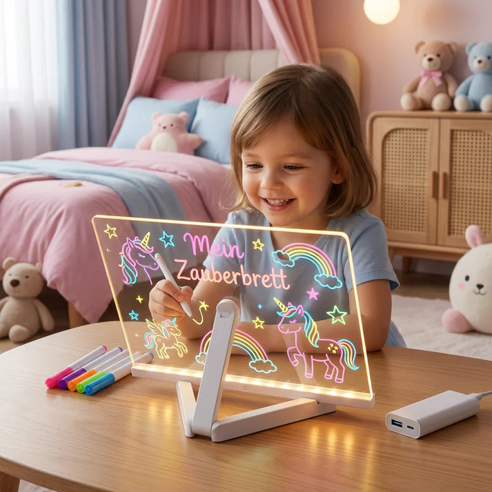 LED Zeichenbrett für Kinder – wiederverwendbares Schreib- & Malbrett mit Beleuchtung und Stiften