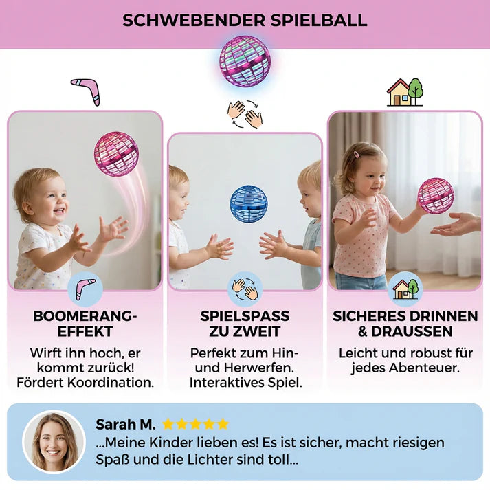 LED schwebe Ball mit Boomerang-Effekt – schwebender Spielball für drinnen und draußen