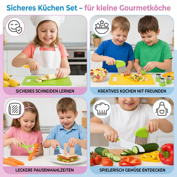 Kinder Küchen Set mit Schneidebrett & Spielmessern – Kochspielzeug zum Lernen und Entdecken