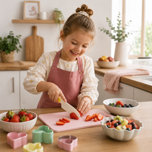 Kinder Küchen Set mit Schneidebrett & Spielmessern – Kochspielzeug zum Lernen und Entdecken