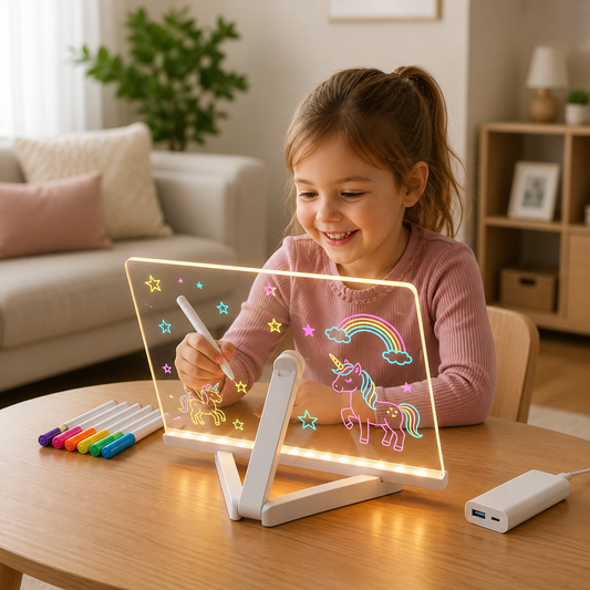 LED Zeichenbrett für Kinder – wiederverwendbares Schreib- & Malbrett mit Beleuchtung und Stiften