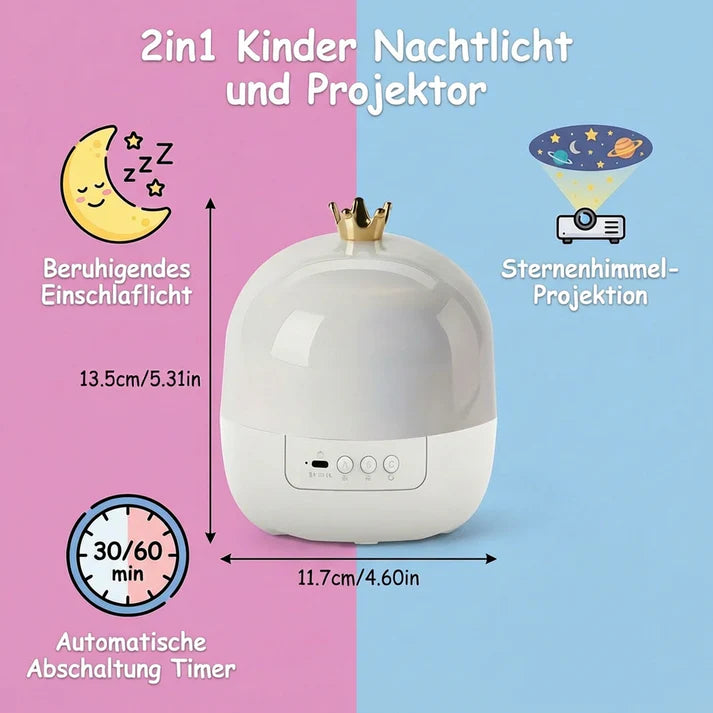 2-in-1 Kinder Nachtlicht mit Sternenhimmel Projektor – LED Einschlaflicht mit wechselbaren Projektionen